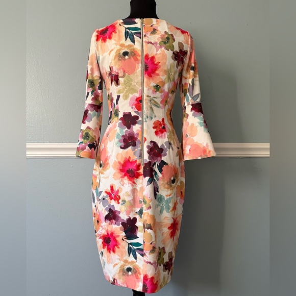 Calvin Klein Multicolor Floral Long Sleeve Dress 4 - Picture 2 of 11